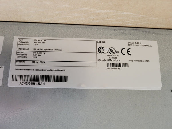 ABB ACH550-UH-125A-4 IAC Certified Refurbished