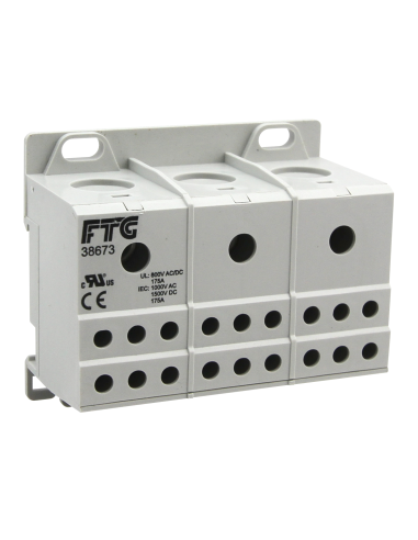 Altech 38673 Bloc de distribution en aluminium à 3 pôles, 175 A - Lot de 4