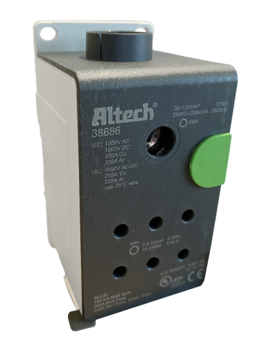 Altech 38686 Bloc de distribution en aluminium à 1 pôle, 255 A, UL - Lot de 4