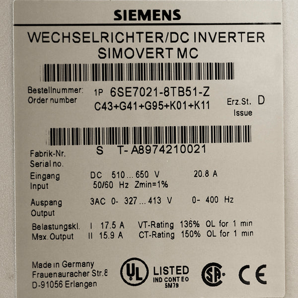 Siemens 6SE7021-8TB51-Z
