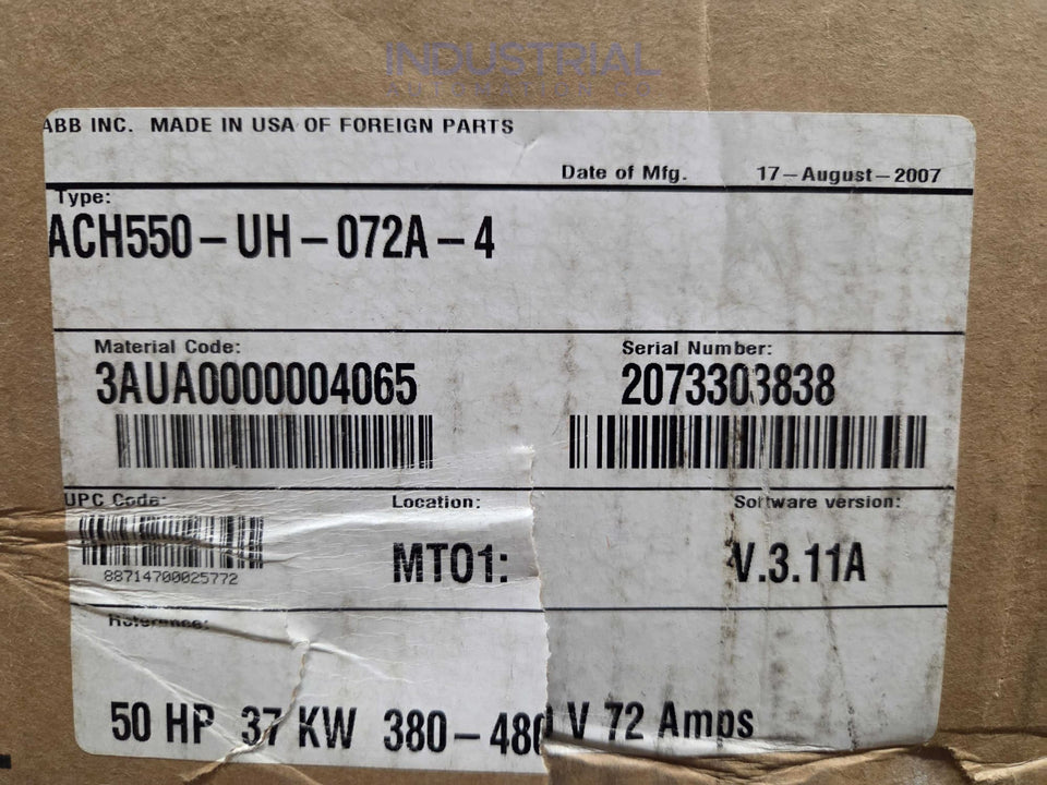 ABB ACH550-UH-072A-4 - New Surplus - Adjustable Frequency AC Drive