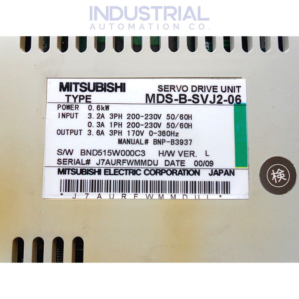 Mitsubishi MDS-B-SVJ2-06 IAC Certified Refurbished