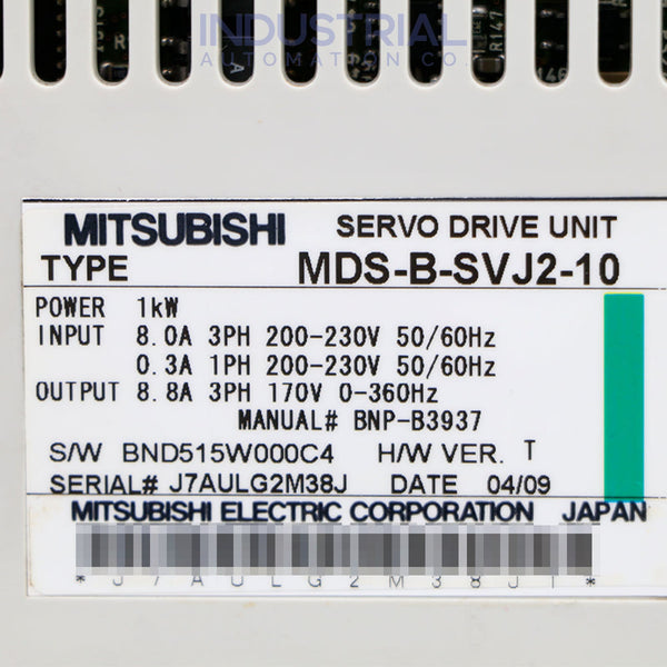 Mitsubishi MDS-B-SVJ2-10 IAC Certified Refurbished