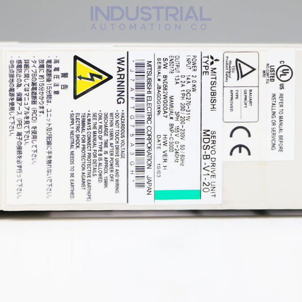 Mitsubishi MDS-B-V1-20 IAC Certified Refurbished