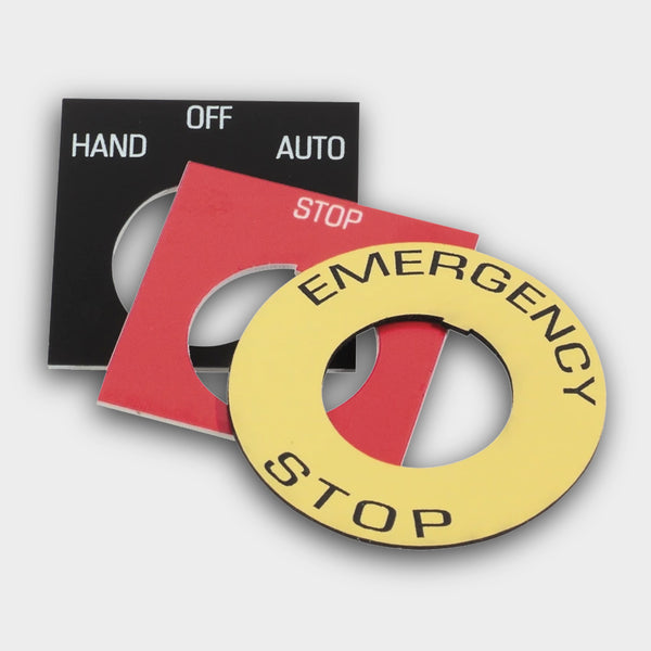 Legend: Left ( Ã¢â‚¬Å“DOWNÃ¢â‚¬Â ) and Right ( Ã¢â‚¬Å“UPÃ¢â‚¬Â ), 2Ã¢â‚¬Â³ X 2Ã¢â‚¬Â³ Square, White with Black Lettering