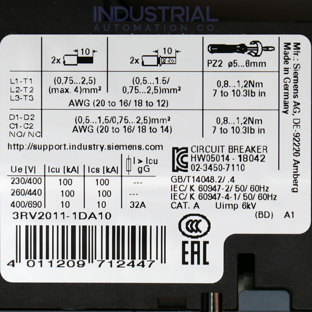Siemens 3RV2011-1DA10 New