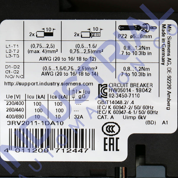 Siemens 3RV2011-1DA10 New