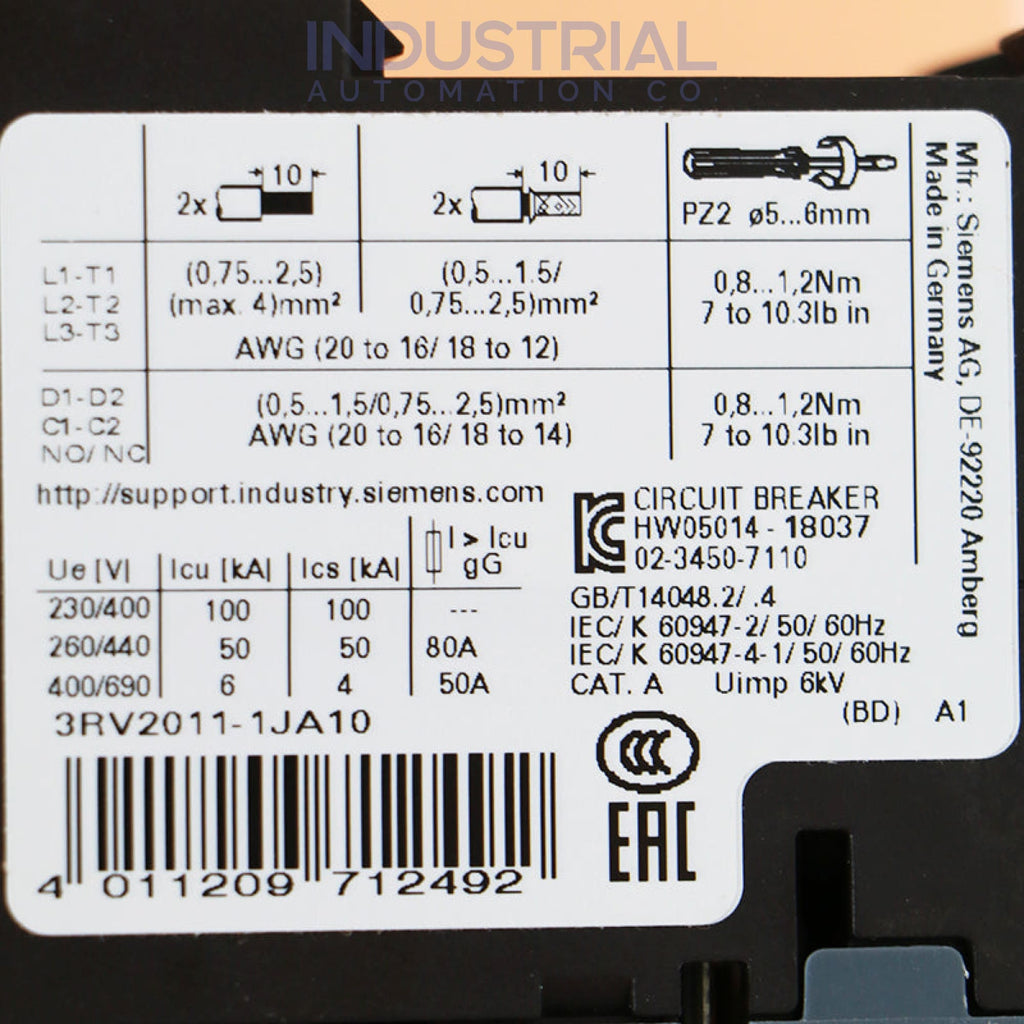 Siemens 3RV2011-1JA10 New
