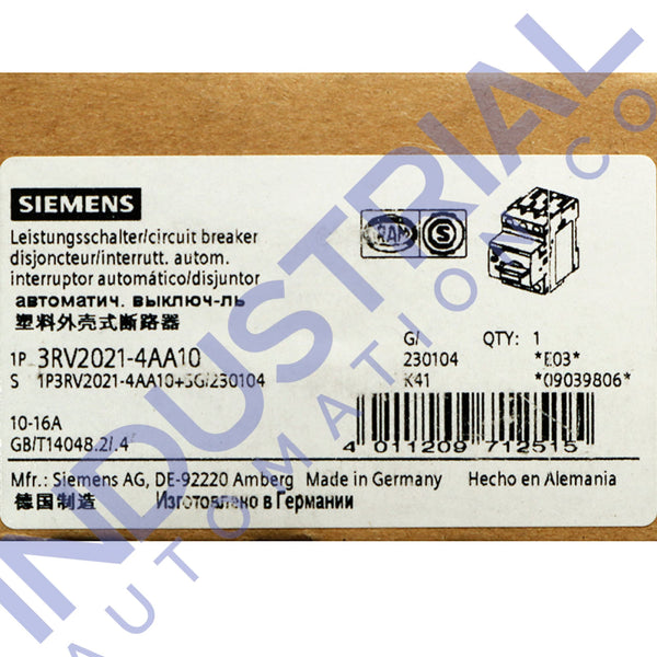 Siemens 3RV2021-4AA10 New