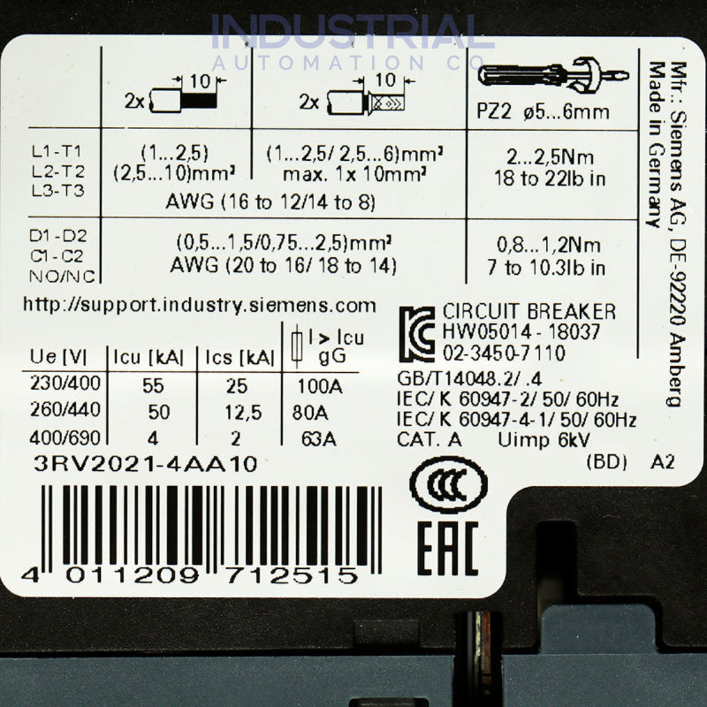 Siemens 3RV2021-4AA10 New