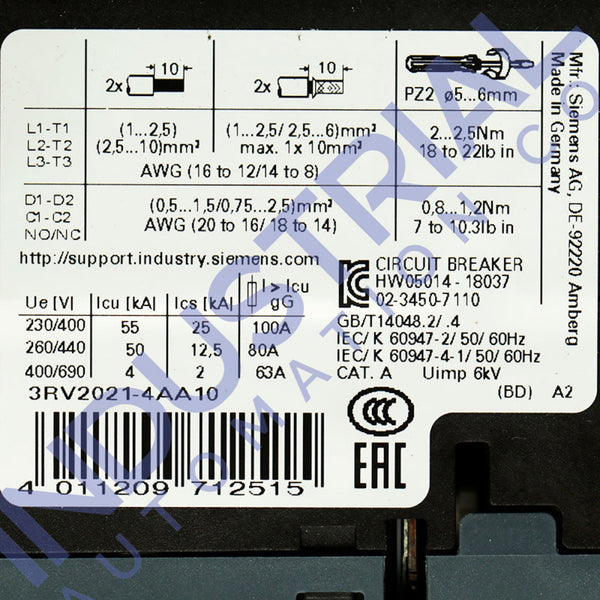 Siemens 3RV2021-4AA10 New