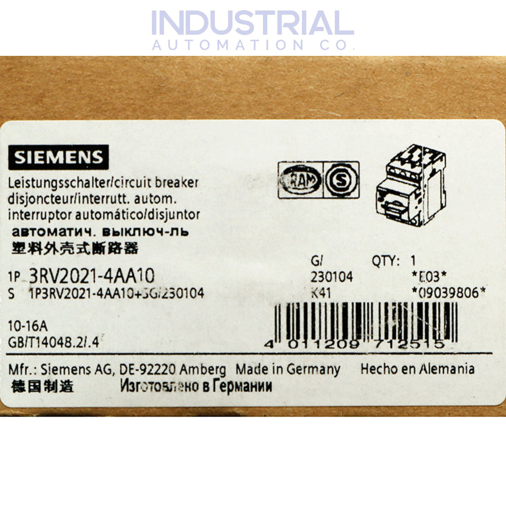 Siemens 3RV2021-4AA10 New