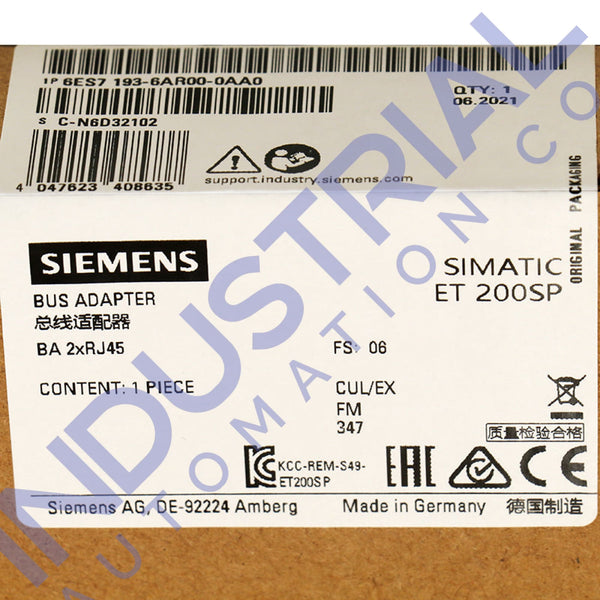 Siemens 6ES7193-6AR00-0AA0 New