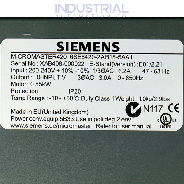 Siemens 6SE6420-2AB15-5AA1 Business & Industrial