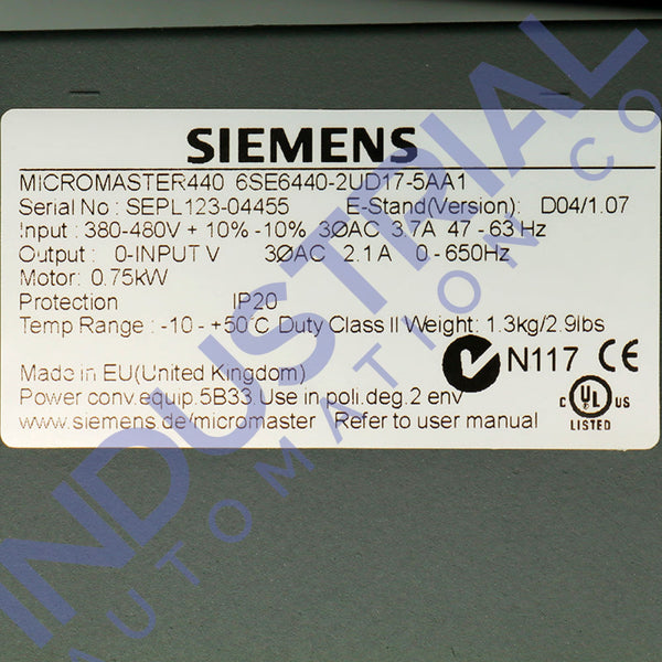 Siemens 6SE6440-2UD17-5AA1 - New