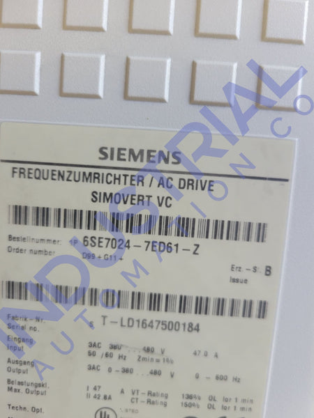 Siemens 6SE7024-7ED61-Z Refurbished Business & Industrial