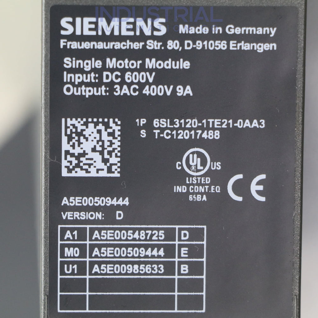 Siemens 6SL3120-1TE21-0AA3 IAC Certified Refurbished