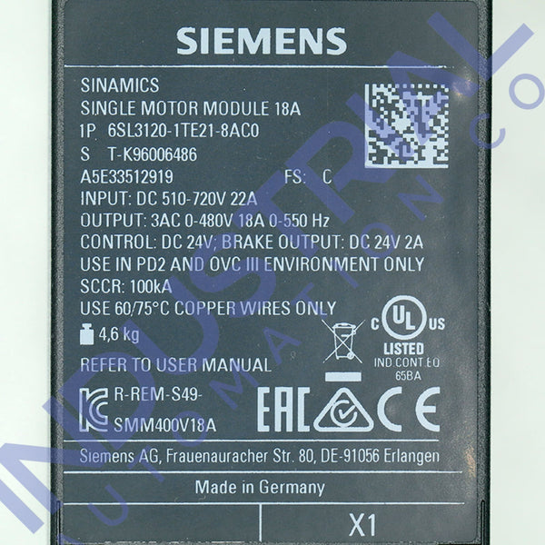 Siemens 6SL3120-1TE21-8AC0