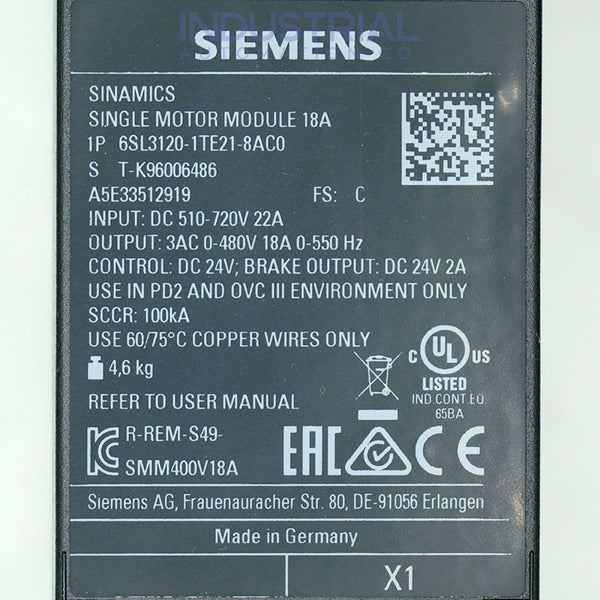 Siemens 6SL3120-1TE21-8AC0