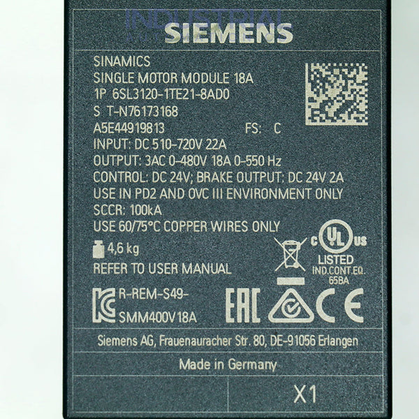 Siemens 6SL3120-1TE21-8AD0