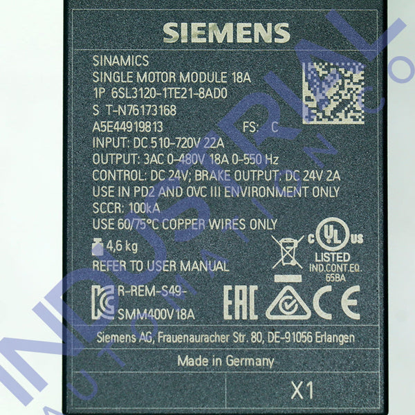 Siemens 6SL3120-1TE21-8AD0