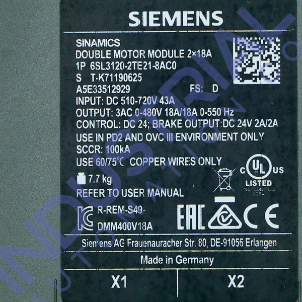 Siemens 6SL3120-2TE21-8AC0