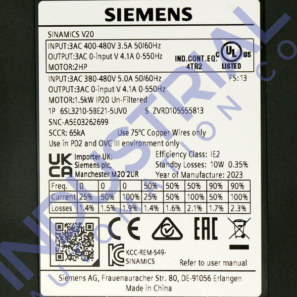Siemens 6SL3210-5BE21-5UV0 New
