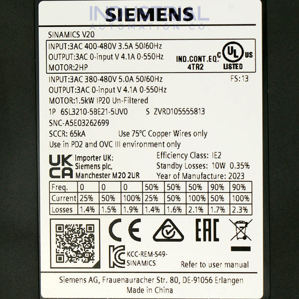 Siemens 6SL3210-5BE21-5UV0 New