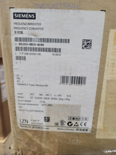 Siemens 6Sl3224-0Be31-8Ua0 New Open Box Industrial Automation